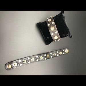 Black leather bracelet with rhinestones